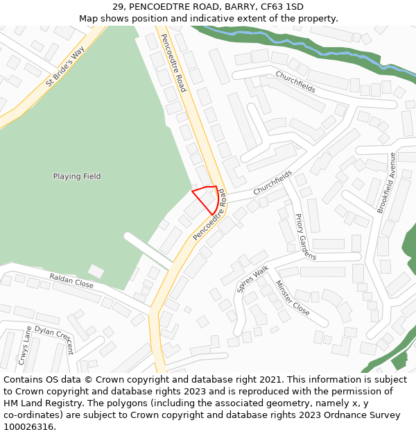 29, PENCOEDTRE ROAD, BARRY, CF63 1SD: Location map and indicative extent of plot