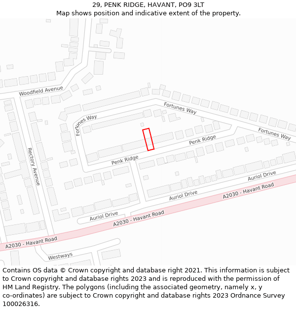 29, PENK RIDGE, HAVANT, PO9 3LT: Location map and indicative extent of plot