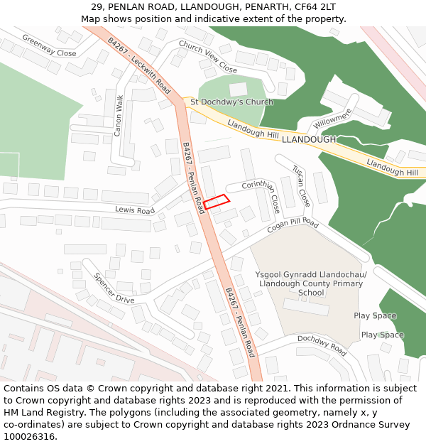 29, PENLAN ROAD, LLANDOUGH, PENARTH, CF64 2LT: Location map and indicative extent of plot