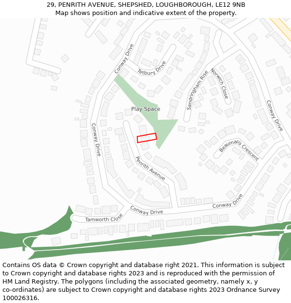 29, PENRITH AVENUE, SHEPSHED, LOUGHBOROUGH, LE12 9NB: Location map and indicative extent of plot