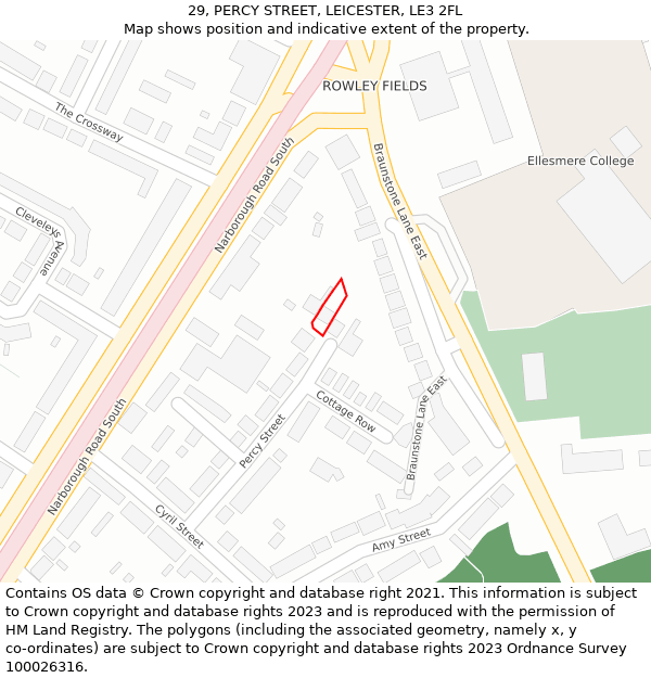 29, PERCY STREET, LEICESTER, LE3 2FL: Location map and indicative extent of plot