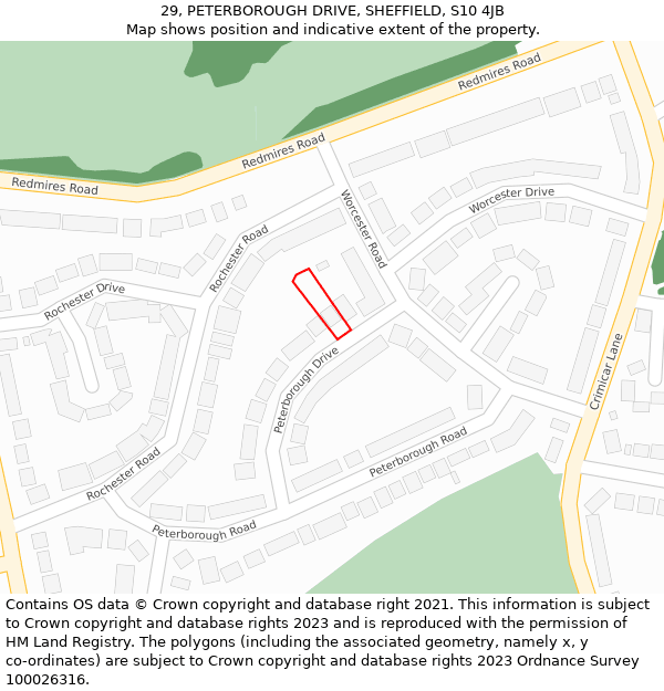 29, PETERBOROUGH DRIVE, SHEFFIELD, S10 4JB: Location map and indicative extent of plot