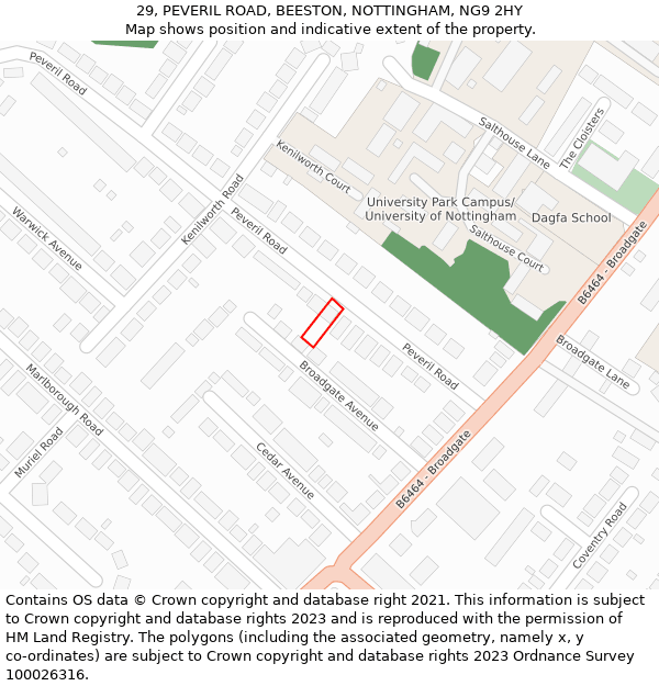 29, PEVERIL ROAD, BEESTON, NOTTINGHAM, NG9 2HY: Location map and indicative extent of plot