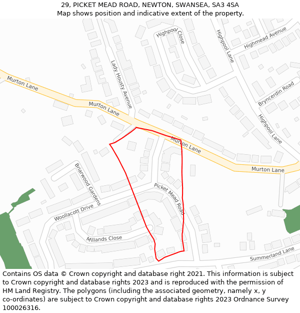 29, PICKET MEAD ROAD, NEWTON, SWANSEA, SA3 4SA: Location map and indicative extent of plot