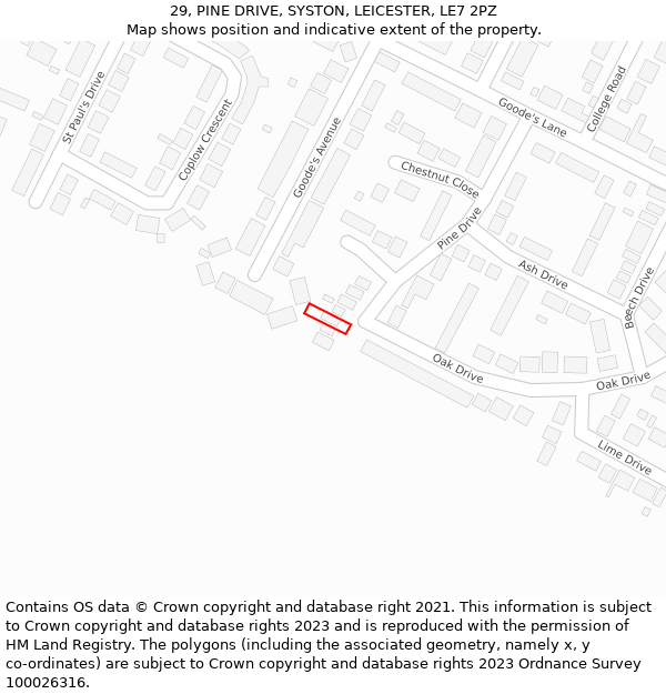 29, PINE DRIVE, SYSTON, LEICESTER, LE7 2PZ: Location map and indicative extent of plot