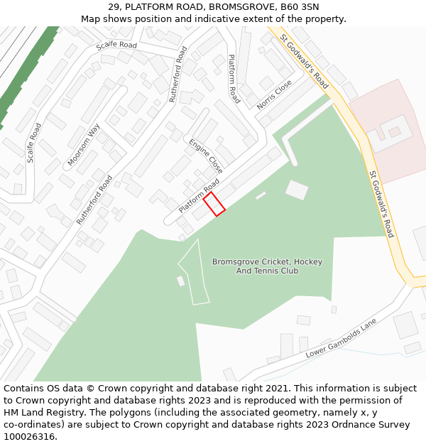 29, PLATFORM ROAD, BROMSGROVE, B60 3SN: Location map and indicative extent of plot