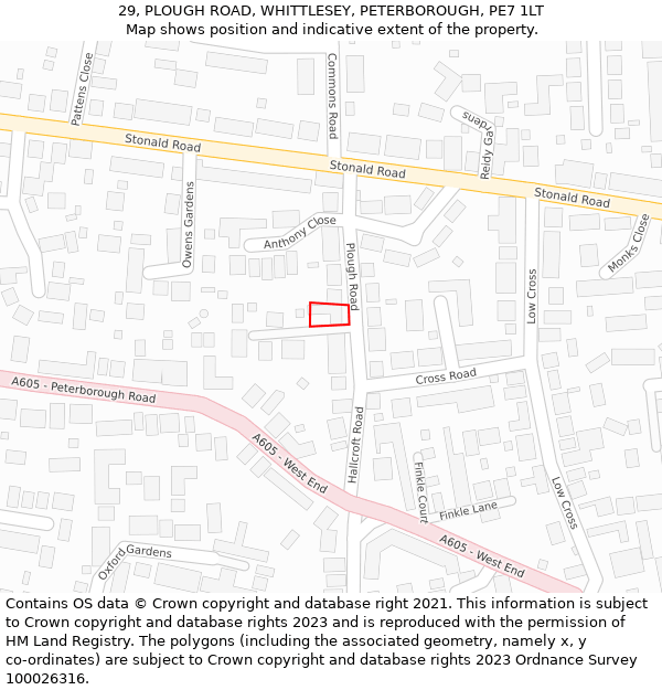 29, PLOUGH ROAD, WHITTLESEY, PETERBOROUGH, PE7 1LT: Location map and indicative extent of plot