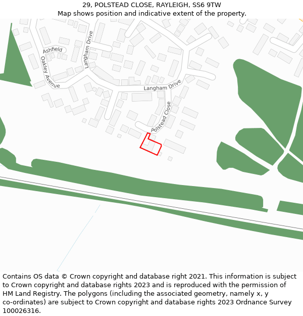 29, POLSTEAD CLOSE, RAYLEIGH, SS6 9TW: Location map and indicative extent of plot