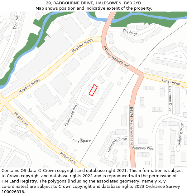 29, RADBOURNE DRIVE, HALESOWEN, B63 2YD: Location map and indicative extent of plot
