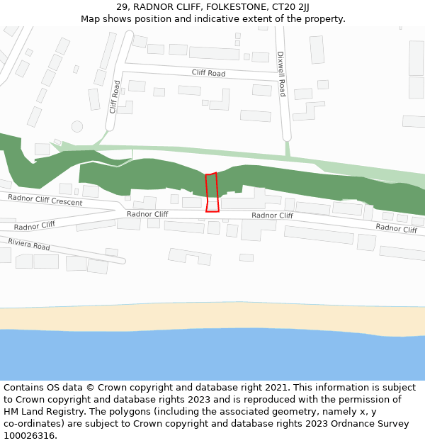 29, RADNOR CLIFF, FOLKESTONE, CT20 2JJ: Location map and indicative extent of plot