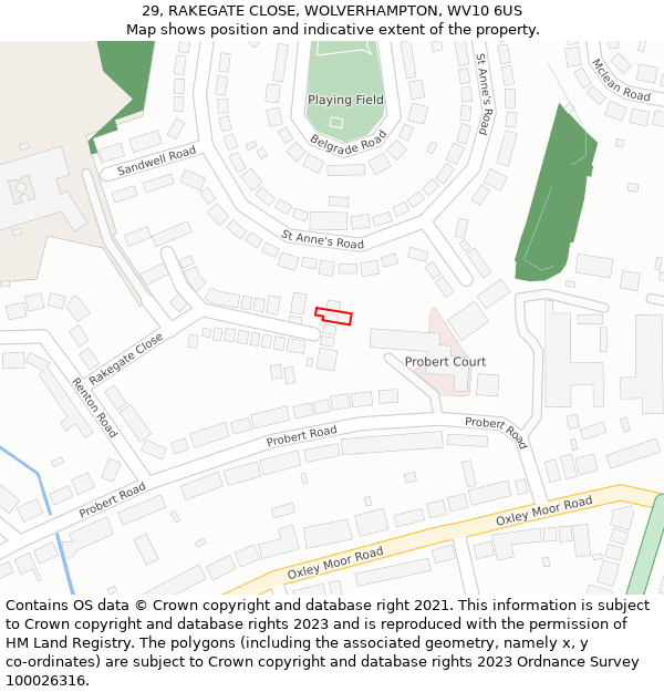 29, RAKEGATE CLOSE, WOLVERHAMPTON, WV10 6US: Location map and indicative extent of plot