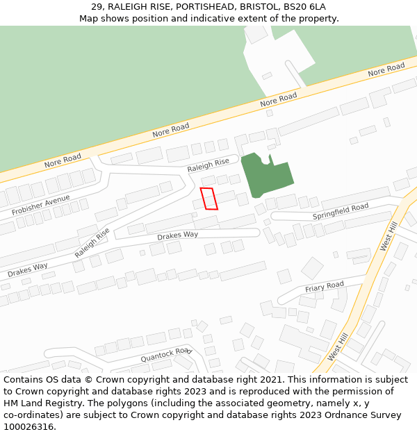 29, RALEIGH RISE, PORTISHEAD, BRISTOL, BS20 6LA: Location map and indicative extent of plot