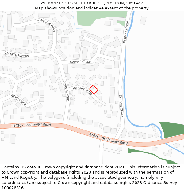 29, RAMSEY CLOSE, HEYBRIDGE, MALDON, CM9 4YZ: Location map and indicative extent of plot