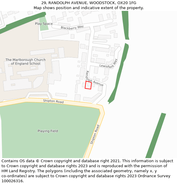 29, RANDOLPH AVENUE, WOODSTOCK, OX20 1FG: Location map and indicative extent of plot