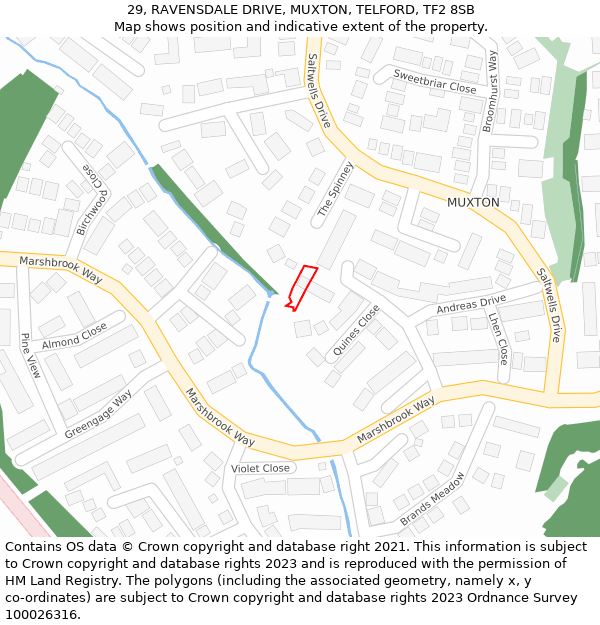 29, RAVENSDALE DRIVE, MUXTON, TELFORD, TF2 8SB: Location map and indicative extent of plot