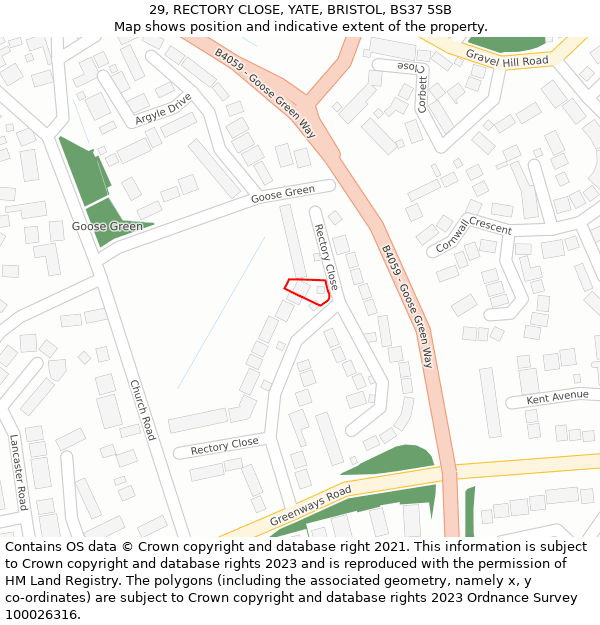 29, RECTORY CLOSE, YATE, BRISTOL, BS37 5SB: Location map and indicative extent of plot