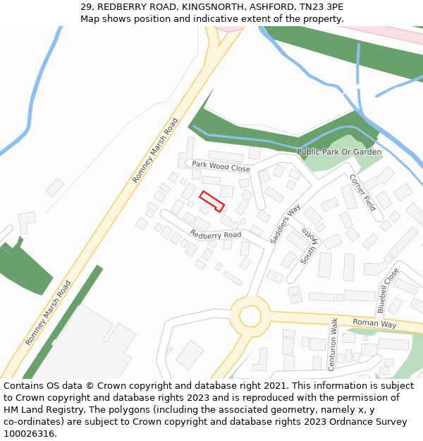 29, REDBERRY ROAD, KINGSNORTH, ASHFORD, TN23 3PE: Location map and indicative extent of plot