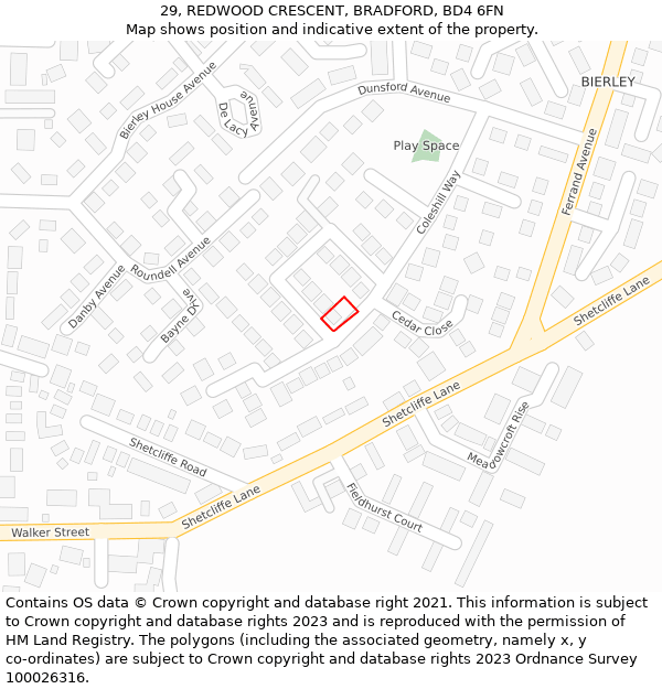 29, REDWOOD CRESCENT, BRADFORD, BD4 6FN: Location map and indicative extent of plot