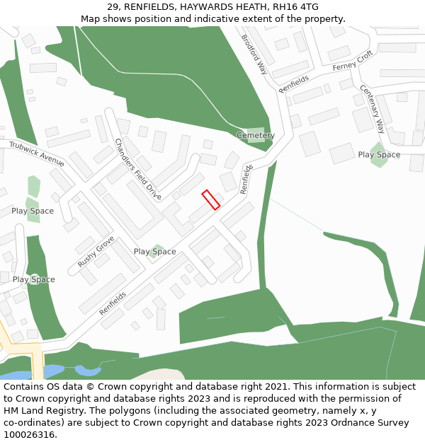 29, RENFIELDS, HAYWARDS HEATH, RH16 4TG: Location map and indicative extent of plot