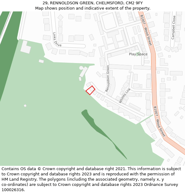 29, RENNOLDSON GREEN, CHELMSFORD, CM2 9FY: Location map and indicative extent of plot