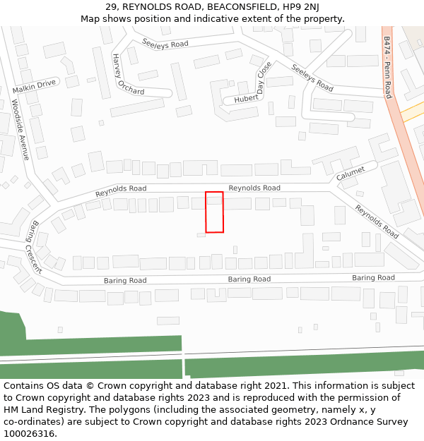 29, REYNOLDS ROAD, BEACONSFIELD, HP9 2NJ: Location map and indicative extent of plot