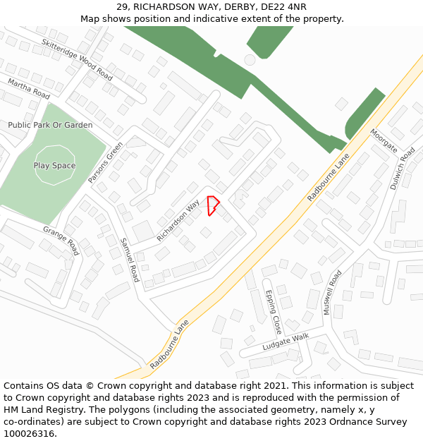 29, RICHARDSON WAY, DERBY, DE22 4NR: Location map and indicative extent of plot