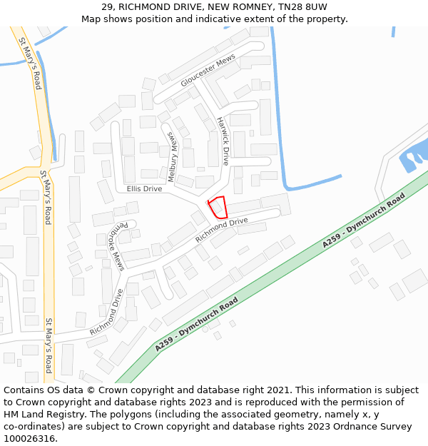 29, RICHMOND DRIVE, NEW ROMNEY, TN28 8UW: Location map and indicative extent of plot