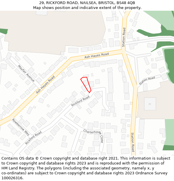29, RICKFORD ROAD, NAILSEA, BRISTOL, BS48 4QB: Location map and indicative extent of plot
