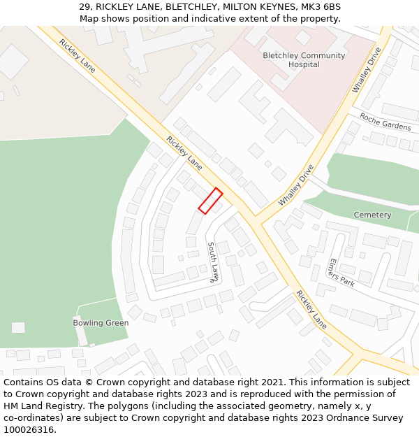 29, RICKLEY LANE, BLETCHLEY, MILTON KEYNES, MK3 6BS: Location map and indicative extent of plot