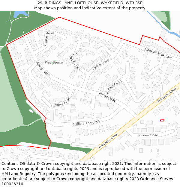 29, RIDINGS LANE, LOFTHOUSE, WAKEFIELD, WF3 3SE: Location map and indicative extent of plot