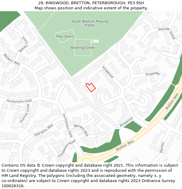 29, RINGWOOD, BRETTON, PETERBOROUGH, PE3 9SH: Location map and indicative extent of plot