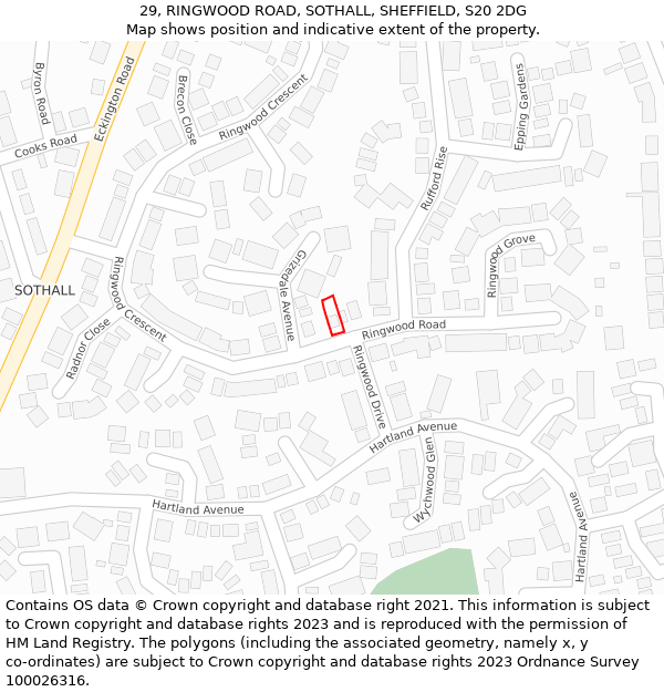 29, RINGWOOD ROAD, SOTHALL, SHEFFIELD, S20 2DG: Location map and indicative extent of plot