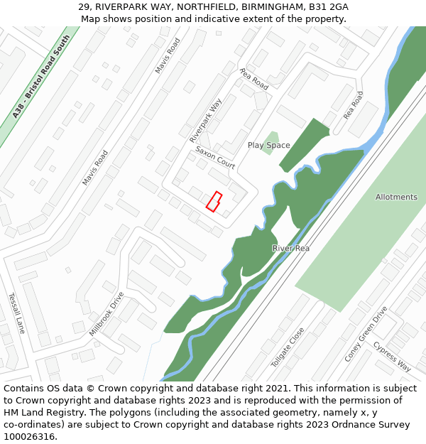 29, RIVERPARK WAY, NORTHFIELD, BIRMINGHAM, B31 2GA: Location map and indicative extent of plot