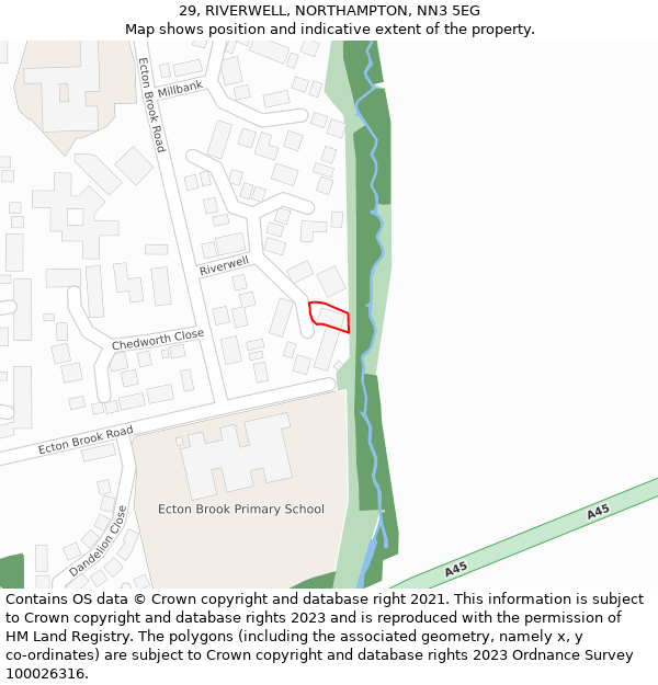 29, RIVERWELL, NORTHAMPTON, NN3 5EG: Location map and indicative extent of plot