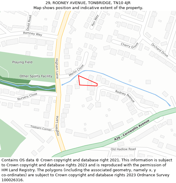 29, RODNEY AVENUE, TONBRIDGE, TN10 4JR: Location map and indicative extent of plot
