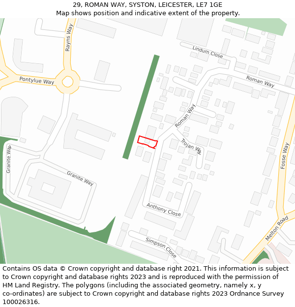 29, ROMAN WAY, SYSTON, LEICESTER, LE7 1GE: Location map and indicative extent of plot