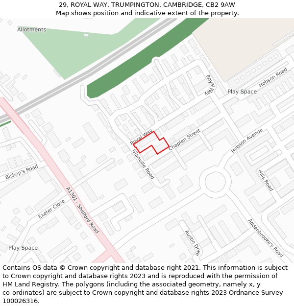 29, ROYAL WAY, TRUMPINGTON, CAMBRIDGE, CB2 9AW: Location map and indicative extent of plot