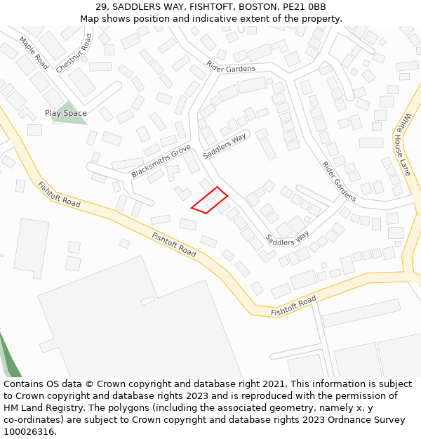 29, SADDLERS WAY, FISHTOFT, BOSTON, PE21 0BB: Location map and indicative extent of plot