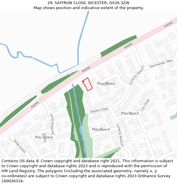 29, SAFFRON CLOSE, BICESTER, OX26 3ZW: Location map and indicative extent of plot