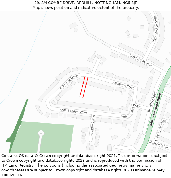 29, SALCOMBE DRIVE, REDHILL, NOTTINGHAM, NG5 8JF: Location map and indicative extent of plot