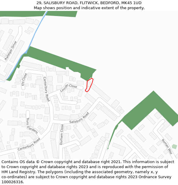 29, SALISBURY ROAD, FLITWICK, BEDFORD, MK45 1UD: Location map and indicative extent of plot