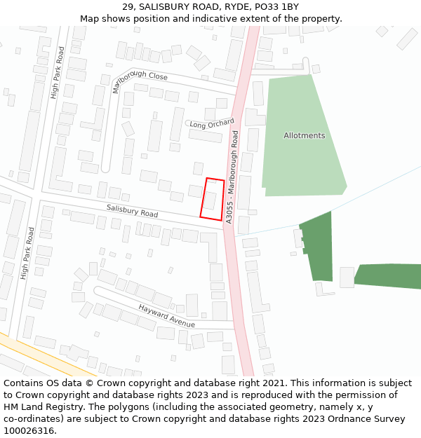 29, SALISBURY ROAD, RYDE, PO33 1BY: Location map and indicative extent of plot