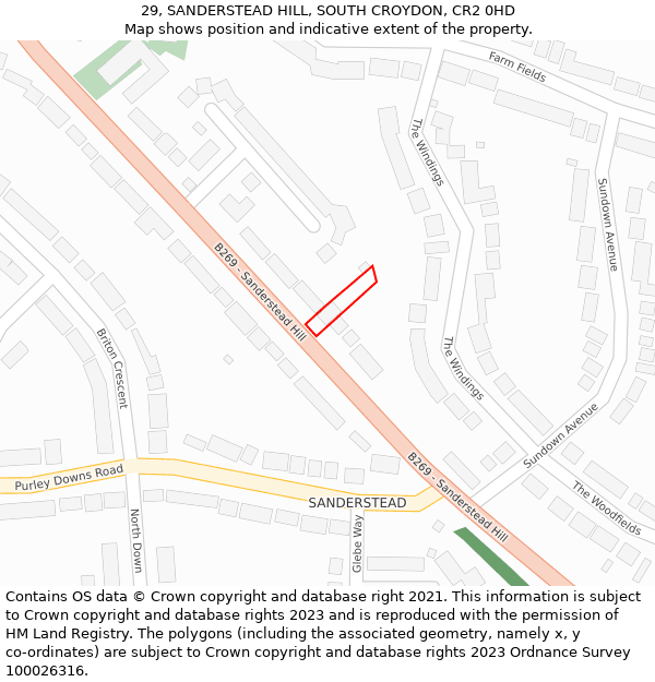 29, SANDERSTEAD HILL, SOUTH CROYDON, CR2 0HD: Location map and indicative extent of plot