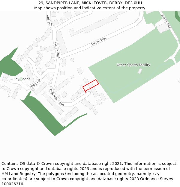 29, SANDPIPER LANE, MICKLEOVER, DERBY, DE3 0UU: Location map and indicative extent of plot