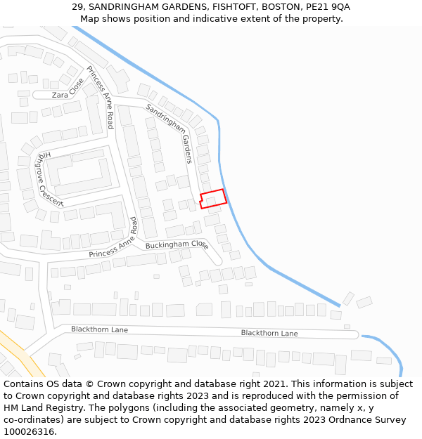 29, SANDRINGHAM GARDENS, FISHTOFT, BOSTON, PE21 9QA: Location map and indicative extent of plot