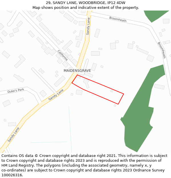 29, SANDY LANE, WOODBRIDGE, IP12 4DW: Location map and indicative extent of plot