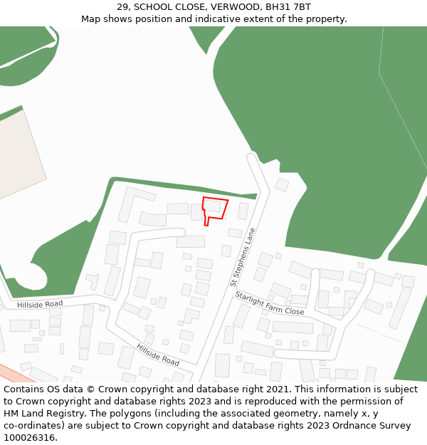 29, SCHOOL CLOSE, VERWOOD, BH31 7BT: Location map and indicative extent of plot
