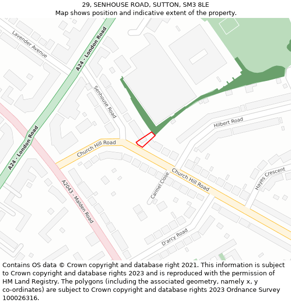 29, SENHOUSE ROAD, SUTTON, SM3 8LE: Location map and indicative extent of plot