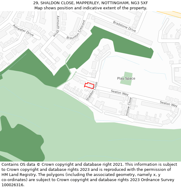 29, SHALDON CLOSE, MAPPERLEY, NOTTINGHAM, NG3 5XF: Location map and indicative extent of plot