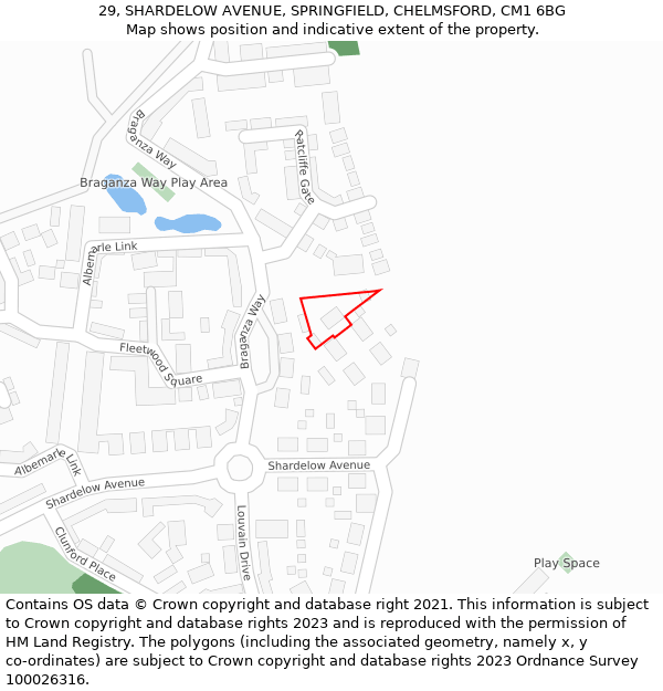 29, SHARDELOW AVENUE, SPRINGFIELD, CHELMSFORD, CM1 6BG: Location map and indicative extent of plot